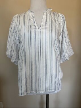 New-Ann Taylor pinstripe puff shoulder pullover blouse top-XS